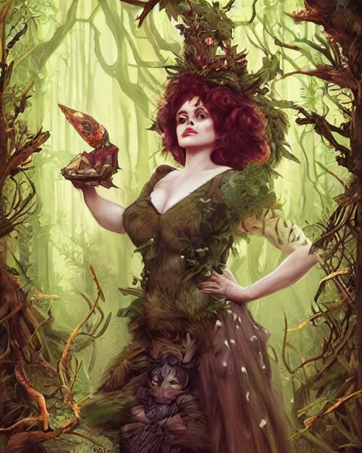 Prompt: helena bonham carter as the queen of the forest, by Fernanda Suarez and ross tran