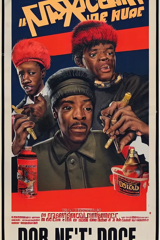 Image similar to poster the movie 1 9 8 8 ussr don't be a menace to south central while drinking your juice in the hood, perfect symmetrical eye, soviet russian winter fur hat with earflaps ushankas vodkra kremlin