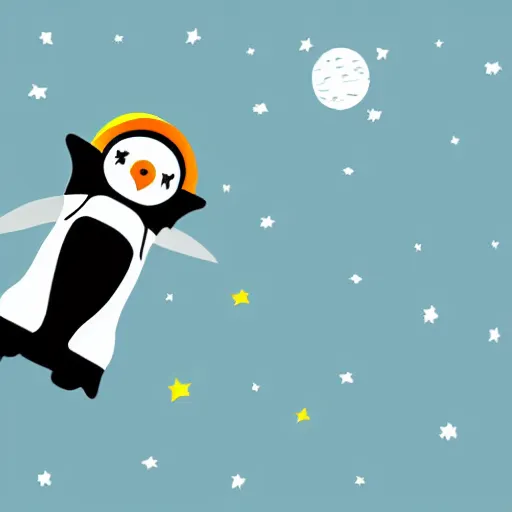 Prompt: cute astronaut penguin floating on space, minimalist cartoon style