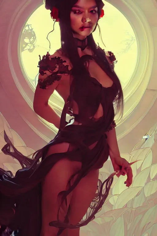 Image similar to a beautiful demon girl, fantasy, portrait, sharp focus, intricate, elegant, digital painting, artstation, matte, highly detailed, concept art, illustration, ambient lighting, art by ilya kuvshinov, artgerm, Alphonse mucha, and Greg Rutkowski