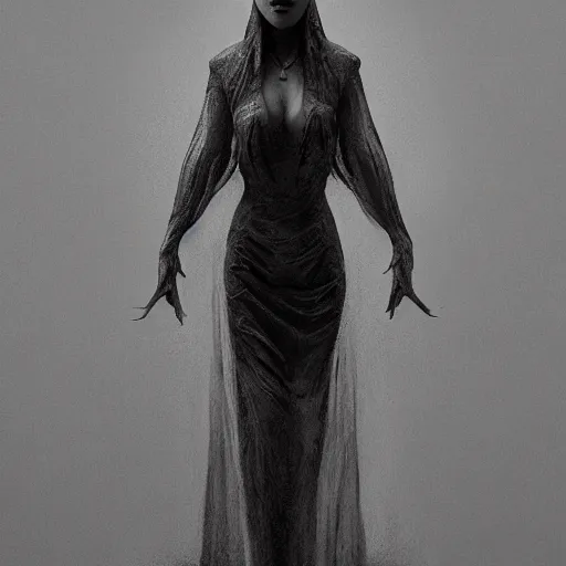 Prompt: portrait of a lady vampire, 35mm, depth of field, DOF, ominous, detailed, realistic, unreal engine, cinematic, high definition, 4k, artstation, Zdzisław Beksiński, irwin penn