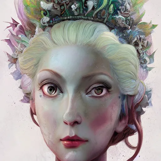 Image similar to beautiful Lady Yggdrasil Marie Antoinette Queen Portrait Portrait Portrait Planescape Torment Vagrant Story Character Time Druid Face Head Eyes Jordan Grimmer mandy jurgens dave dorman Tamas Medve Todor Hristov Ilya Repin