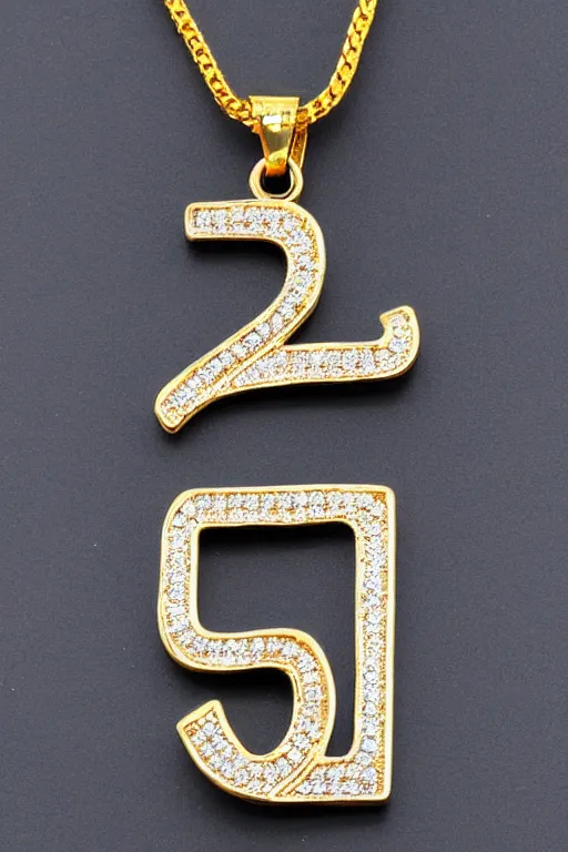 Prompt: gold letter g pendant with colored diamonds and in a hip hop font style
