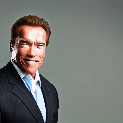 Prompt: business photograph of arnold schwarzenegger, the insurance sales man