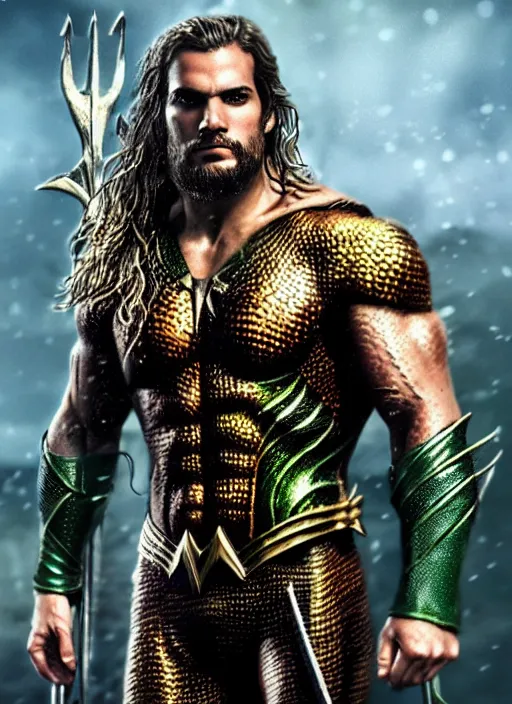 Image similar to An epic fantasy comic book style portrait painting of Henry Cavill as Aquaman, Unreal 5, DAZ, hyperrealistic, octane render, cosplay, RPG portrait, dynamic lighting