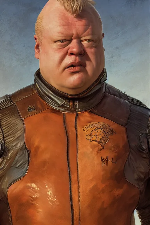 Prompt: upper body portrait of baron harkonnen wearing leather spacesuit, detailed, sunshine, illustration by normal rockwell, artstation character art, john william waterhouse, concept art, greg rutkowski