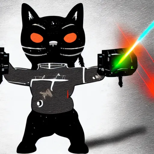 Image similar to cyborg cat with laser guns drawn in the blizzard style artists