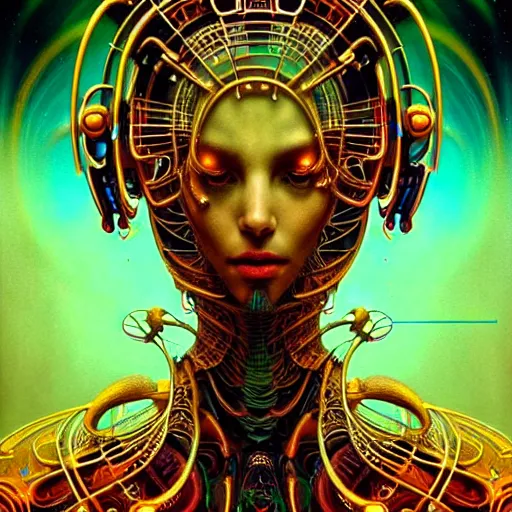 Image similar to extremely psychedelic beautiful brutalist cyborg organism infected by night. intricate, elegant, highly detailed, extremely lifelike photorealistic digital painting, artstation. steichen, gaston bussiere, tom bagshaw, brutalist cyberpunk alphonse mucha. elegant minimalism. anatomically correct. sharp focus. gold with white accents. surreal lush cosmic hallucination