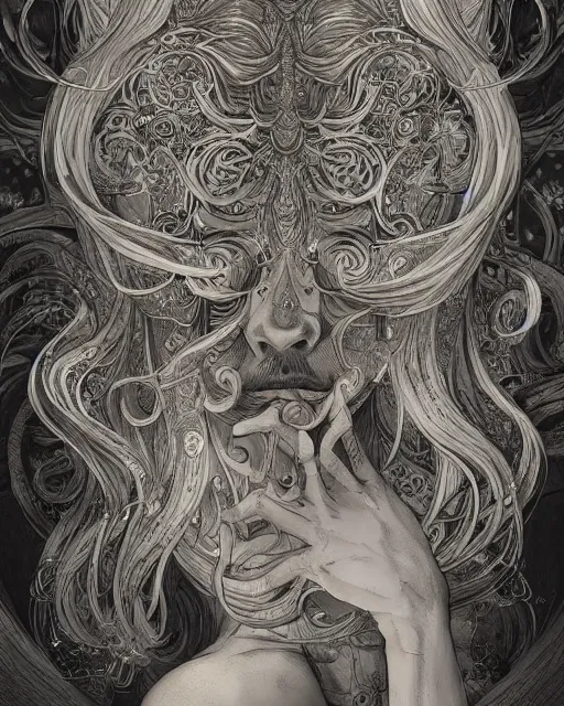 Prompt: portrait of a man, baroque style, elegant, beautiful, mesmerizing, concept art, intricate linework, detailed and intricate environment, artstation, inspired by monstress, sana takeda