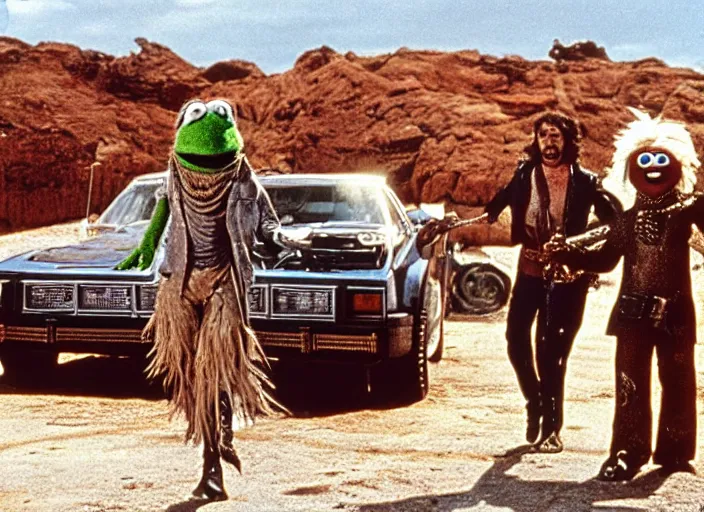 Image similar to scene from the 1 9 7 9 science fiction film muppet mad max