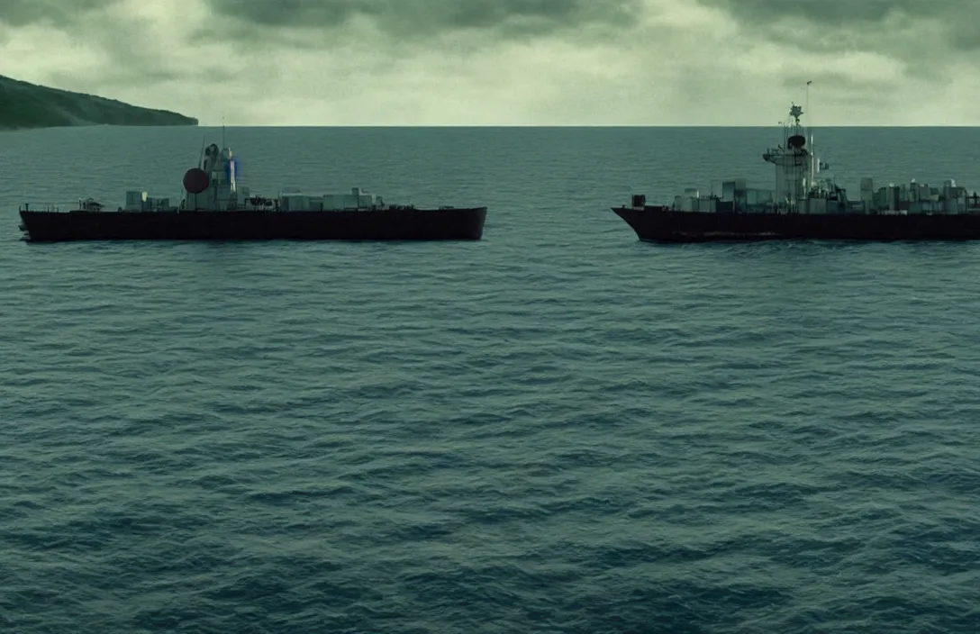 Image similar to ship ever further out to sea render by gregory crewdson habitat roger deakins cinematography