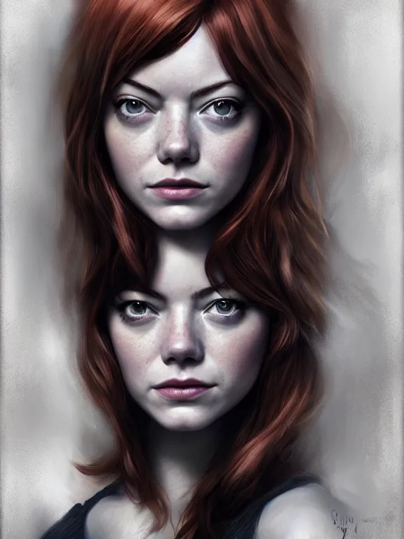 Image similar to emma stone as a young mary jane watson, digital painting, extremely detailed, 4 k, intricate, brush strokes, mark arian, artgerm, bastien lecouffe - deharme