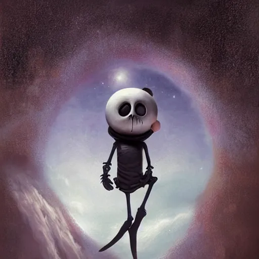 Image similar to michal karcz surrealism Pastel painting of the end of an astronaut happy in the galaxy. , in the style of jack skellington, in the style of a clown, loony toons style, love theme, detailed, elegant, intricate, 4k, Renaissance painting