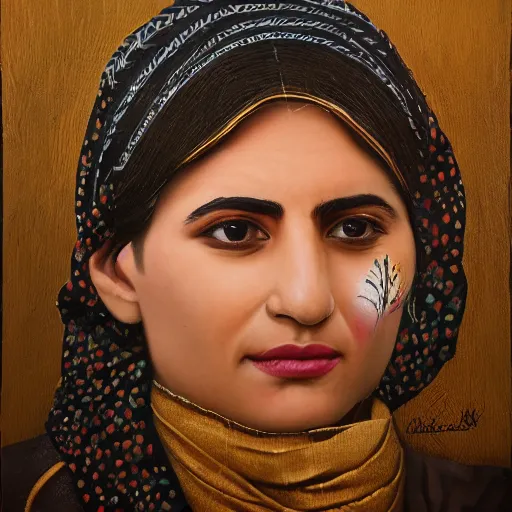 Image similar to Kurdish interpreter, award winning painting, incredibly detailed, extremely detailed, trending on artstation, hyperealistic, 8k hd