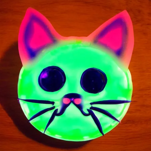 Prompt: a cat with glowing eyes made entirely of jello