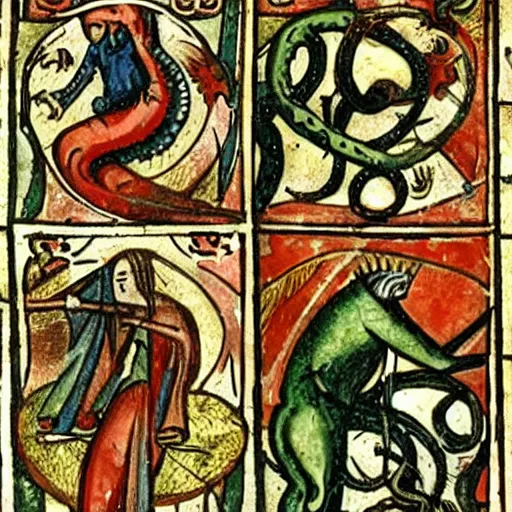 Prompt: medieval depictions of lovecraftian sights