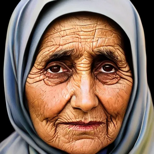 Image similar to portrait of a gentle and caring Kurdish grandmother, very detailed eyes, hyperrealistic, beautiful, very detailed painting by Glenn Fabry, trending on artstation, extremely high detail, incredibly intricate