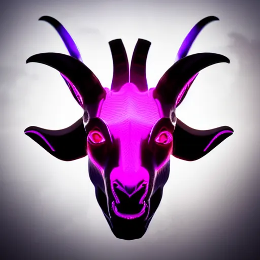 Image similar to synthwave demonic goat face with neon horns, detailed face, sharp focus, synthwave art, aesthetic, octane render, raw, cinematic, white background