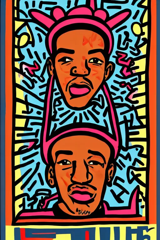 Prompt: Poster illustration of Ja Rule, Keith Haring style