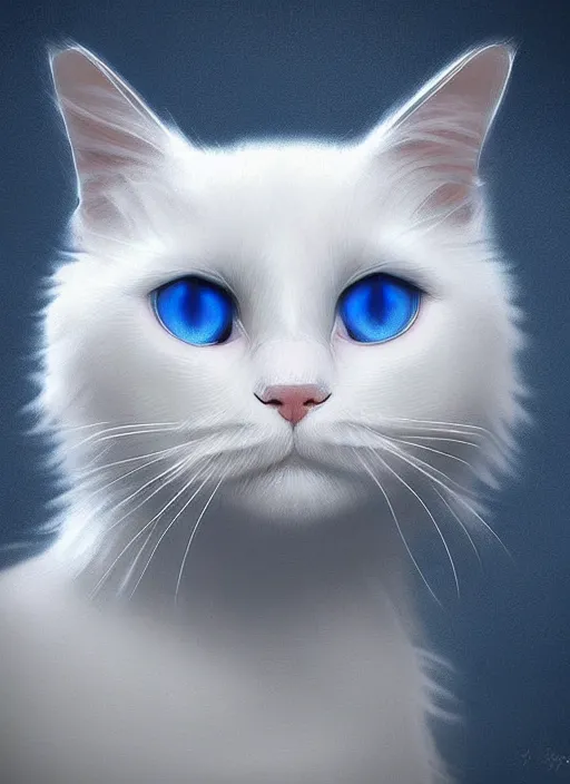 Prompt: beautiful digital art of a white ragdoll cat with blue eyes, trending on artstation