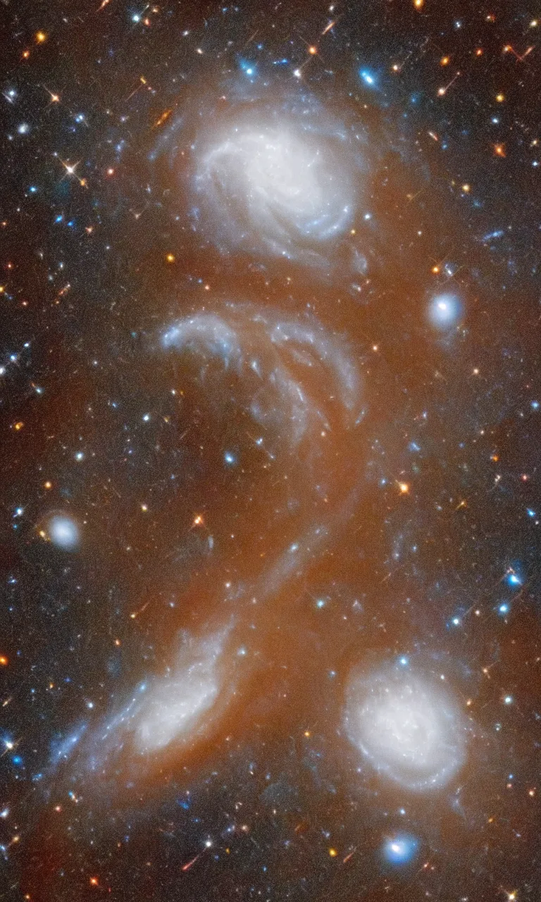 Image similar to a galaxy resembling a raccoon, view from Hubble telescope