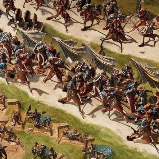 Prompt: a legion of renaissance era roman soldiers charging into battle, muskets drawn. aerial view. fantasy. highly detailed. smoky lighting. 8 k. 3 5 mm shot. photorealistic