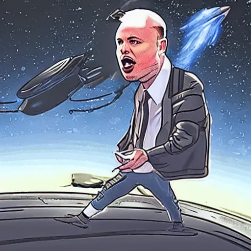 Image similar to Elon musk fighting aliens