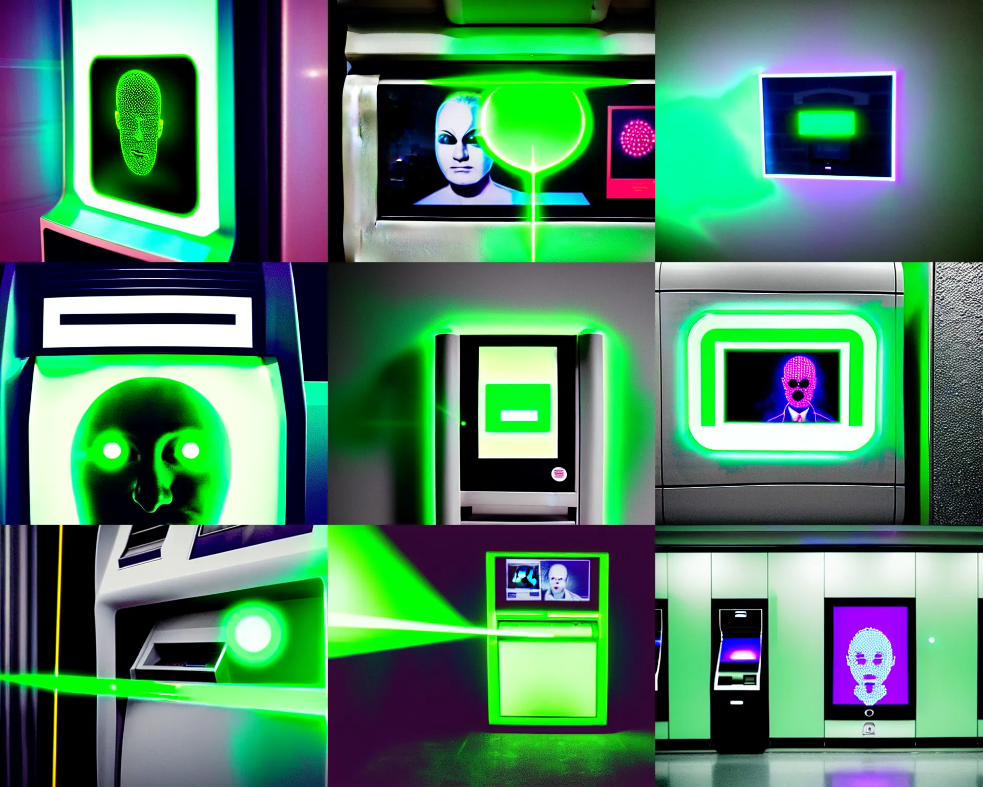 Photo Of An Atm Screen With A Face With Green Laser Stable Diffusion 