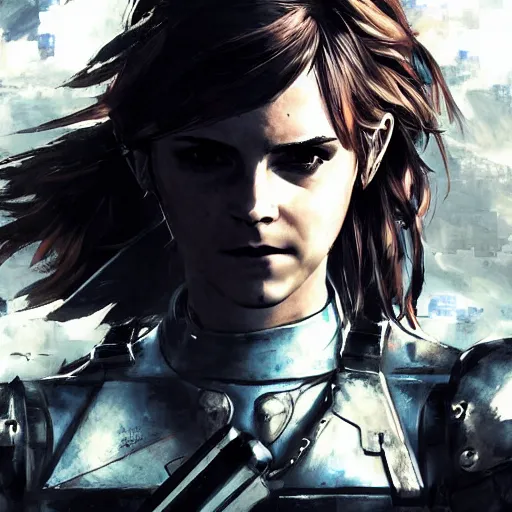 Image similar to emma watson as a paladin metal gear dramatic lighting cinematic cinematic lighting by Richard Schmid by Yoji Shinkawa by artgem