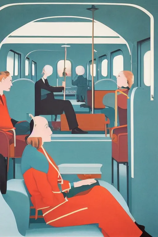 Image similar to scene from wes anderson train by helen lundeberg