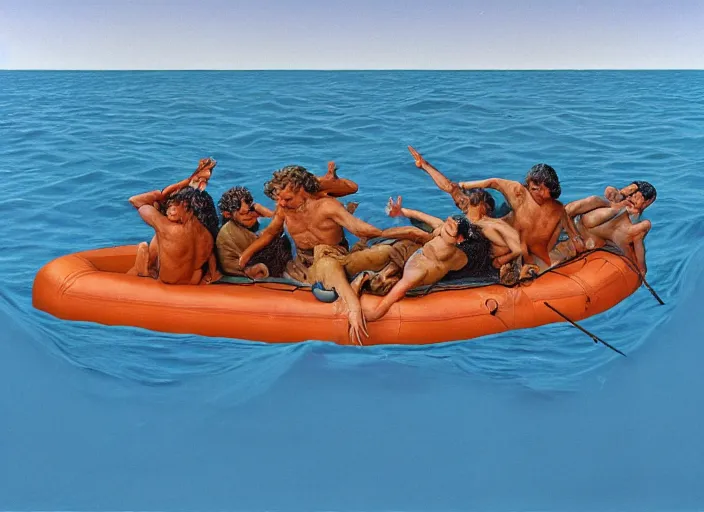 Prompt: photo of the raft of the medusa, by annie leibovitz by roger corman by richard corben by william eggleston, fujifilm velvia 5 0. masterpiece, intricate, hyper realism, high detail, octane render, unreal engine, 8 k