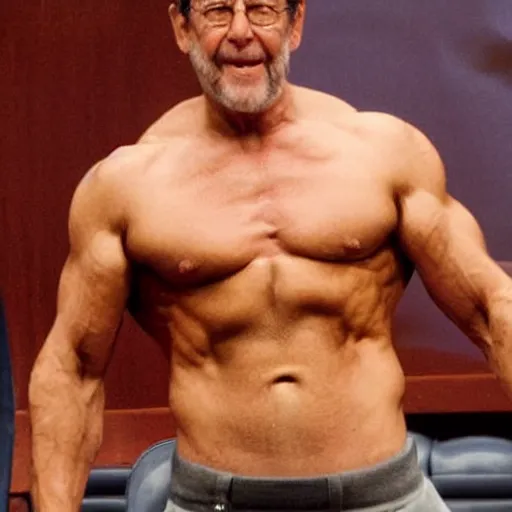 Prompt: mariano rajoy as a bodybuilder in the parlament