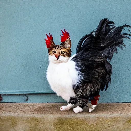 Image similar to a cross between a cat and a rooster