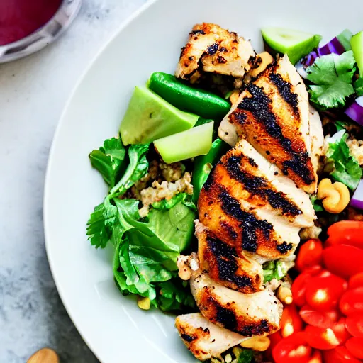 Prompt: cashew quinoa salad with blackened chicken