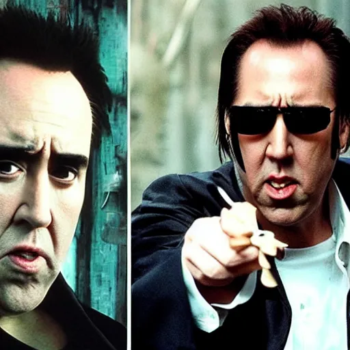 Image similar to nicholas cage as neo from matrix