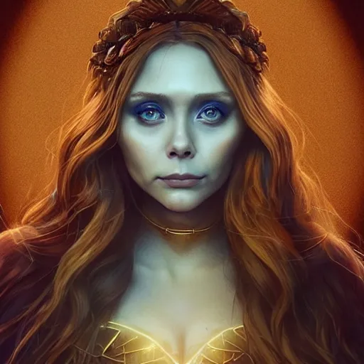 Image similar to elizabeth olsen as the goddess of sadness, nuivia, golden ratio!!!!!, centered, trending on artstation, 8 k quality, cgsociety contest winner, artstation hd, artstation hq, luminous lighting