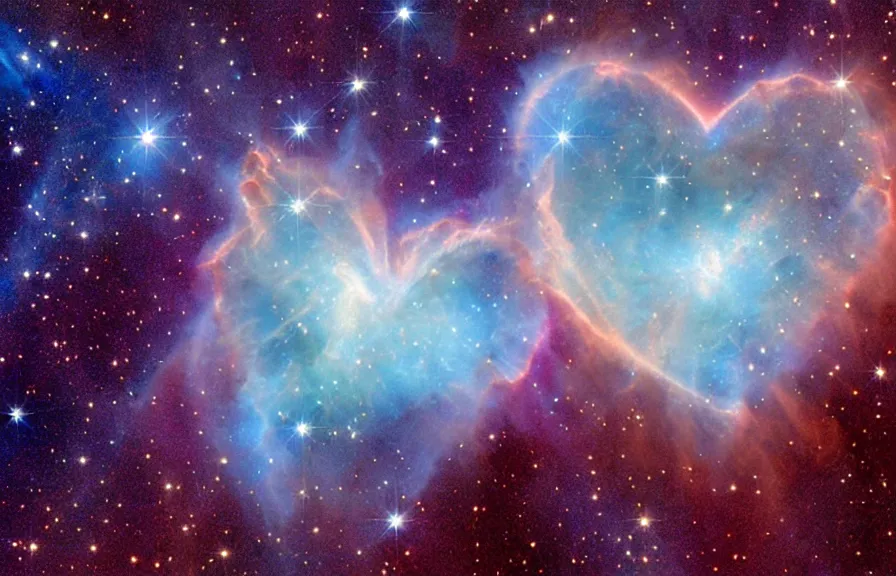 Prompt: nebula in the shape of a blue heart by Hubble telescope