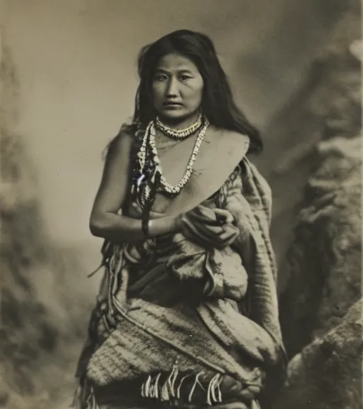 Image similar to vintage_portrait_photo_of_a_beautiful_nepalese_maiden in the himalayan mountains