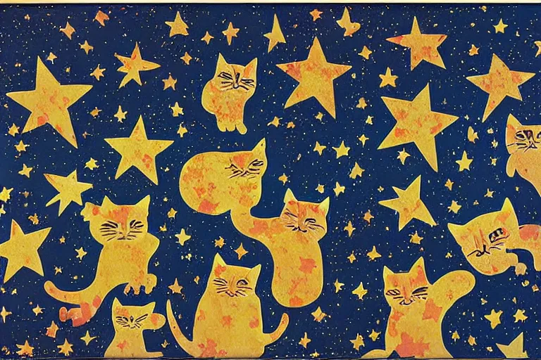 Image similar to night starry sky full of cats by mimmo rotella