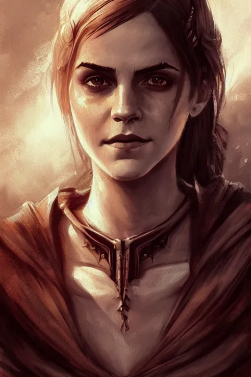 Image similar to portrait of dunmer emma watson face portrait, epic, elder scrolls art, fantasy, skyrim, hd shot, digital portrait, beautiful, artstation, by artgerm, guy denning, jakub rozalski, magali villeneuve and charlie bowater