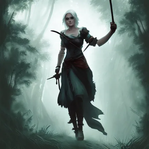 Prompt: Ciri in a dark forest, fantasy art, trending on artstation, by Greg Rutkowski, vector art, 4k