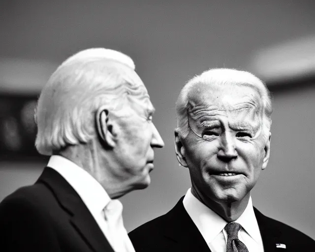 Image similar to president joe biden face to face with president joe biden, nikon 3 5 mm, photograph