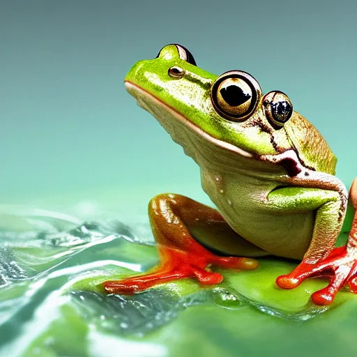 Image similar to frog submerged in yogurt, digital art, photorealistic, shiny, trending on artstation, extremely detailed,