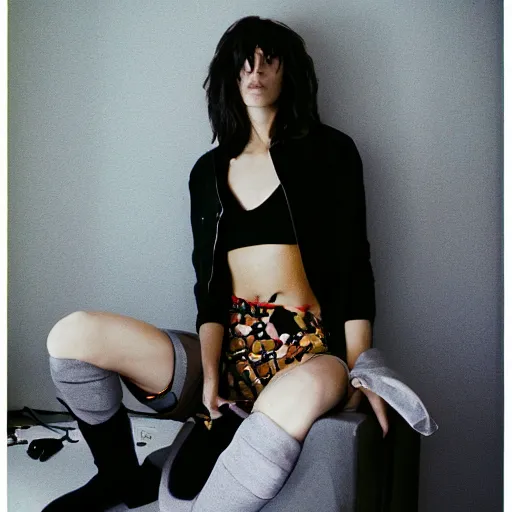 Image similar to realistic! photoshoot for a new vetements lookbook, color film photography, portrait of a beautiful woman, location in a apartment, in style of tyler mitchell, 35mm