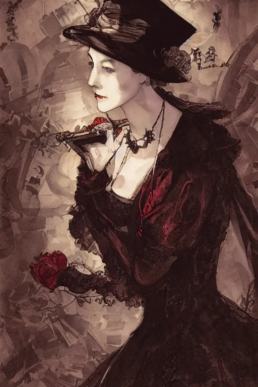 Image similar to victorian widow by akihiko yoshida, feng zhu