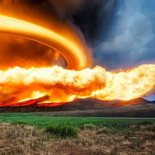 Image similar to Tornado of fire, fire clouds, ultimate tornado, flaming storm