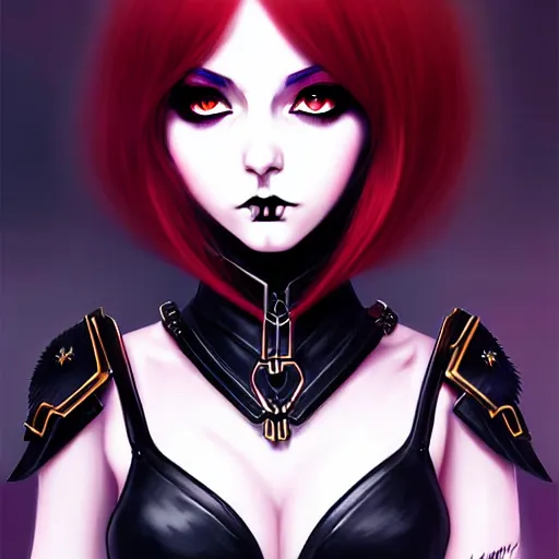 Prompt: portrait of beautiful goth girl in warhammer armor, art by kuvshinov ilya
