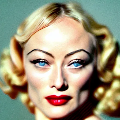 Prompt: A beautiful close-up of a blonde woman who looks like Olivia Wilde and Madonna and Marlene Dietrich, dressed like in the 1940s, digital art by Edward Hopper, vibrant color scheme, highly detailed, in the style of romanticism, fine Art, high detail, great lighting, 8k resolution, masterpiece, concept art, illustration, clear eyes, soft lighting, soft details, painting oil on canvas, octane render, HDR, trending on artstation, 4k, 8k, HD