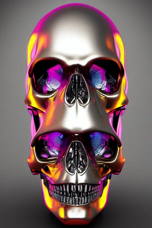 Image similar to high tech metallic human skull, colorful, futuristic, sculpt trending on artstation cgsociety, cad model, fusion360 highly detailed studio lighting 4k, octane render