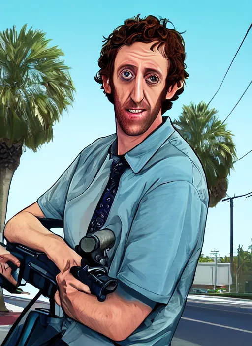 Image similar to a portrait of thomas middleditch as gta 5 cover art